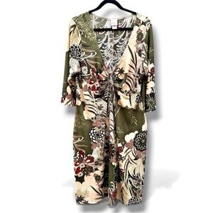 Giorgio Fiorlini Floral Sheer Jersey Knit Y2K Bodycon Plus Fairycore Dress Sz 16